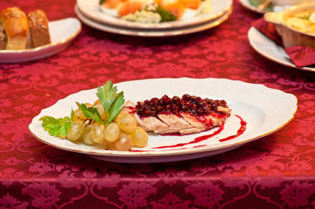 chicken breast meat with cranberry sauceの写真素材