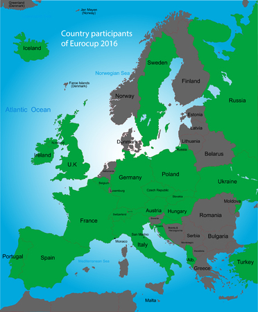 color map with selected countries - participant of Euro cup 2016のイラスト素材