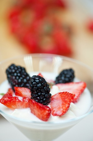 souffle from yogurt with strawberry and blackberryの写真素材