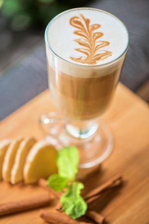 coffee with ginger cinnamon and mint closeupの写真素材