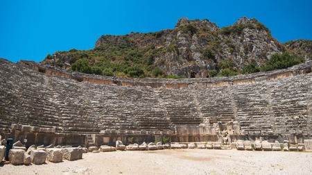 Ancient lycian Myra rock tomb ruins at Turkey Demre