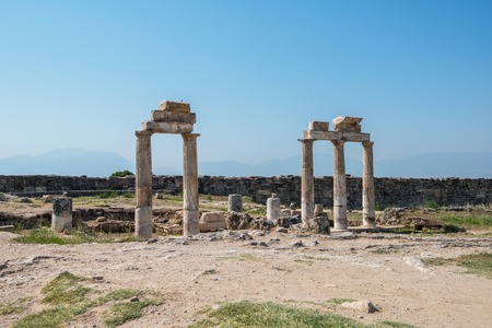 Pammukale, Turkey - July, 2015: photo of ancient city Hierapolis, near modern turkey city Denizli