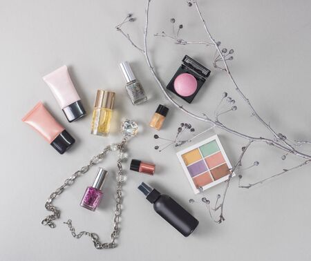 cosmetics set for make-up on bright backgroundの写真素材
