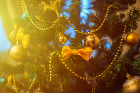 Christmas tree decoration closeup for New year backgroundの写真素材