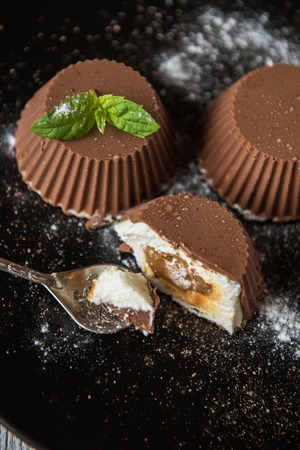 Homemade dessert from cream and chocolateの写真素材
