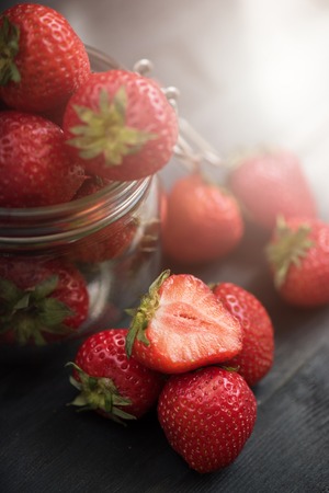 Fresh ripe strawberry in a glassの写真素材