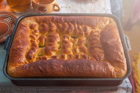 Russian traditional homemade bread closeupの写真素材