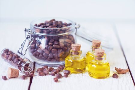 The cedar oil in a glass bottleの写真素材