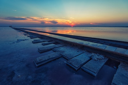 Beauty sunset on salty lakeの写真素材