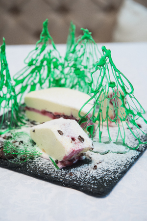 New year ice cream with caramel green christmas treeの写真素材
