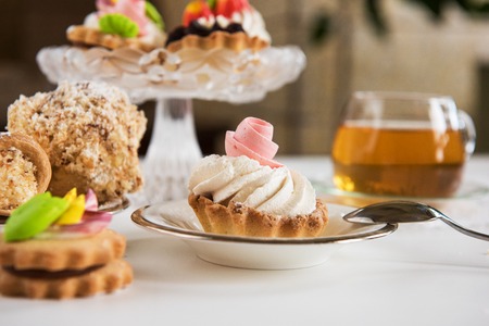 Tasty different cakes set with on a white backgroundの写真素材