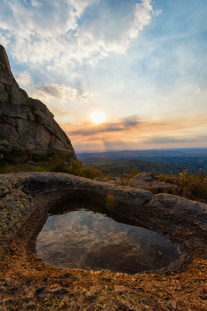 Beauty view on Sinyukha mountain, the highest mountain of Kolyvan ridge, in the Altai Territory of Russiaの写真素材