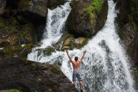 Waterfall in Altai Mountains territory, West Siberia, Russiaの写真素材