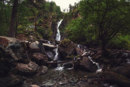 Waterfall in Altai Mountains territory, West Siberia, Russiaの写真素材