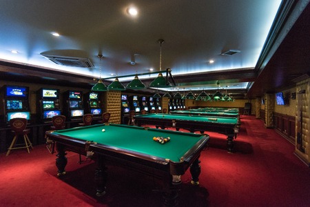 ALTAISKIY KRAI. WESTERN SIBERIA. RUSSIA - SEPTEMBER 14, 2018 : Billiard zone in casino in one of the gambling zone Siberian coin. Altaiskiy Krai. Western Siberia. Russiaのeditorial素材