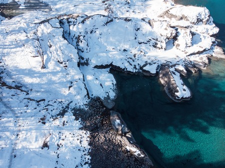 Aerial view of winter blue lakes in Altai mountainsの写真素材