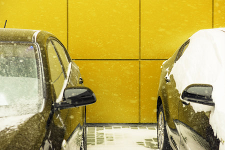 Car on parking with colors of year ultimate grey and Illuminating yellowの写真素材
