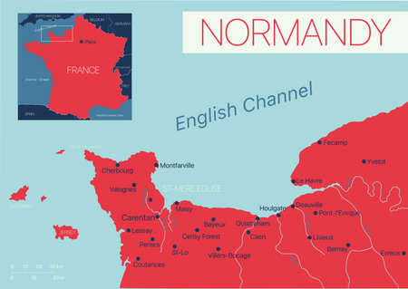 Normandy of France detailed editable map with cities and towns, geographic sites.のイラスト素材