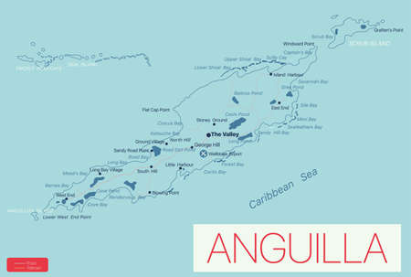 Anguilla detailed editable map with regions cities and towns, roads and railways, geographic sites. Vector EPS-10 fileのイラスト素材