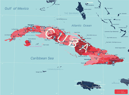 Cuba country detailed editable map with regions cities and towns, roads and railways, geographic sites. Vector EPS-10 fileのイラスト素材