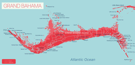 Grand Bahama island detailed editable map, vector EPS-10 fileのイラスト素材