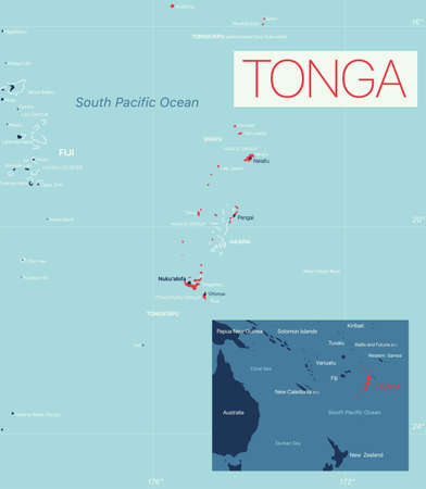 Tonga detailed editable map with cities and towns, geographic sites.のイラスト素材