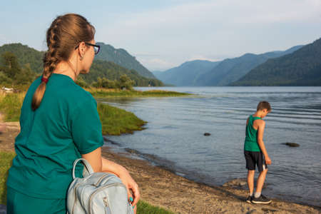 Teletskoye lake in Altai mountainsの写真素材