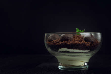 Chocolate dessert of cookies with pieces of chocolate