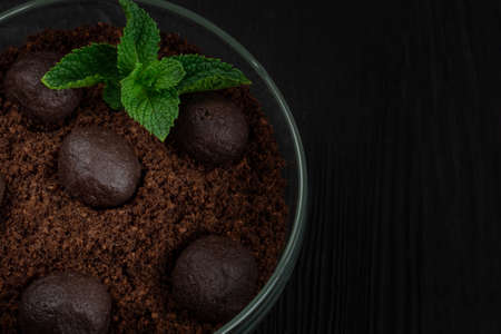 Chocolate dessert of cookies with pieces of chocolate