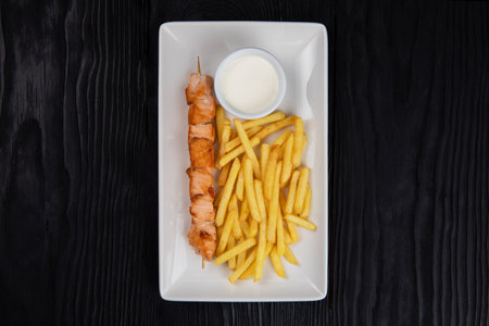 Grilled salmon fish shashlikの写真素材