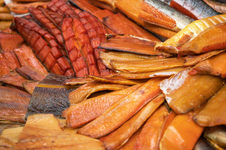 Various smoked fish productsの写真素材