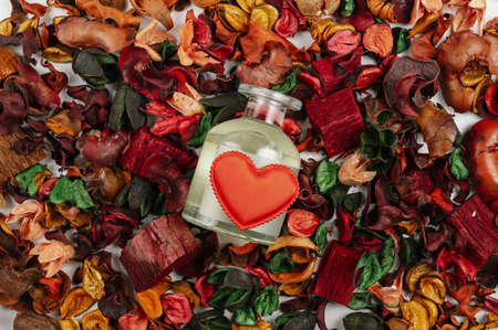 Home aroma fragrance diffuser on dry flowers backgroundの写真素材