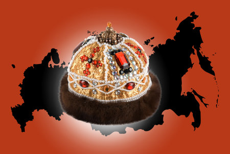 Gold crown over russian map backgroundの写真素材