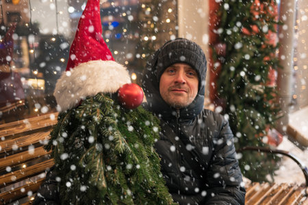 Man with fir tree decorated mannequinの写真素材