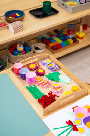 Classroom of Montessori kindergartenの写真素材