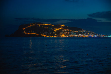 Beautiful night scene on Alanya beachの写真素材
