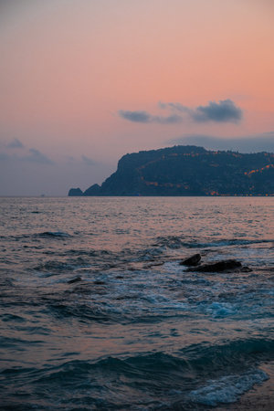 Beautiful night scene on Alanya beachの写真素材