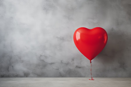 Red love shaped balloon on a gray wall backgroundの素材