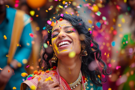 Happy Indian women portrait dancing on the streets in traditional dressesの素材