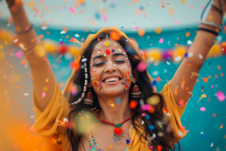 Happy Indian women portrait dancing on the streets in traditional dressesの素材