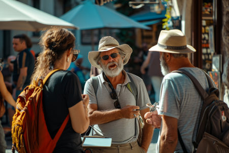 Tourists interacting with the locals, beauty sunny dayの素材