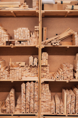 Furniture factory workshop with different wood items.