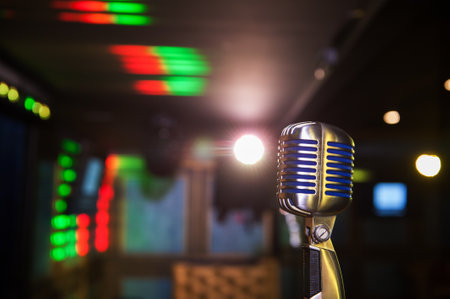 Close-up of retro microphone at concertの写真素材