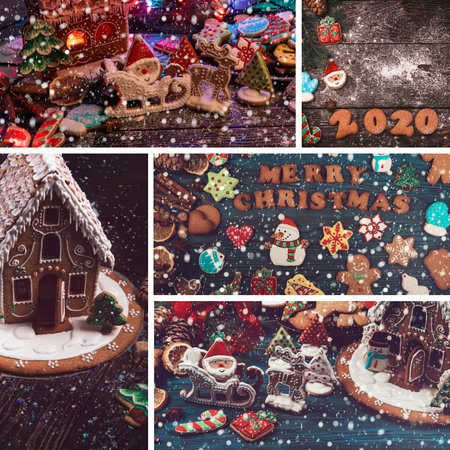 Set of different New year images, xmas themeの写真素材