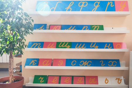 Montessori math materials including bead frames and number charts for hands-on learning, designed to...