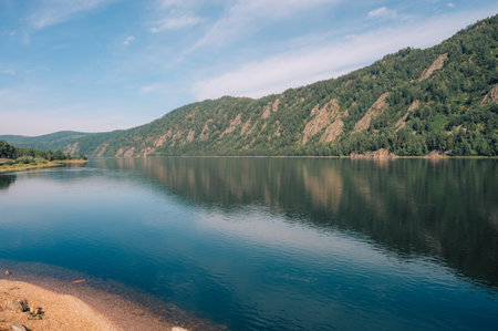 The beautiful summer view of Yenisei River, Russia, Siberiaの写真素材