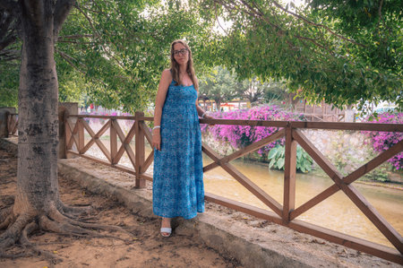Woman in Alanya city park, Turkey. Travelling or vacation conceptの写真素材