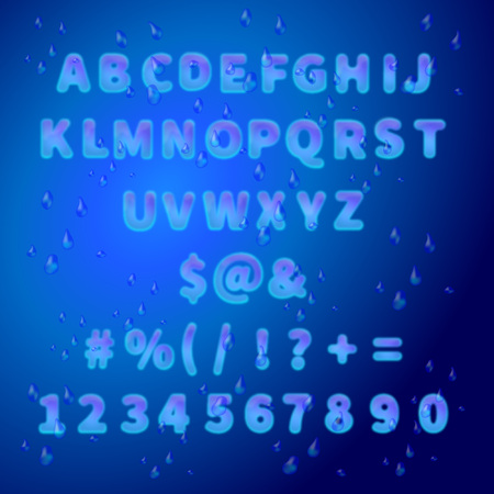 Water English alphabet with drops of dew - vector, EPS 10のイラスト素材