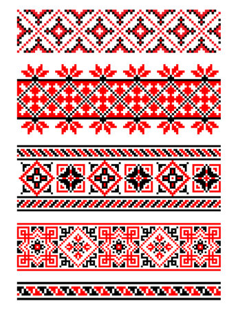 Ukrainian National ornament. Embroidered towels - a required element at every wedding, folk holidays and festivities, very trendy decor of contemporary Ukrainian fashion - vector, EPS8のイラスト素材