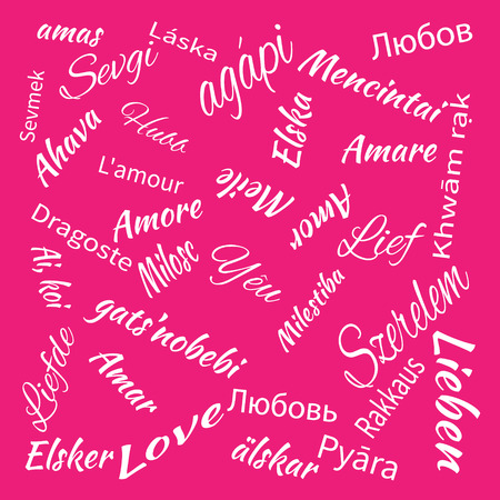 Love in different languages. For decoration of postcards, banners, design elements.のイラスト素材